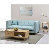 Modern European Style Blue Couch / Button Back Recliner Fabric+Oak Wood Sofa Living Room