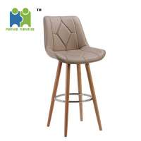 (BASE) Wood Bar Chair PU Leather Bar Stool Home Leisure High Bar Creative Front Nordic Retro Simple